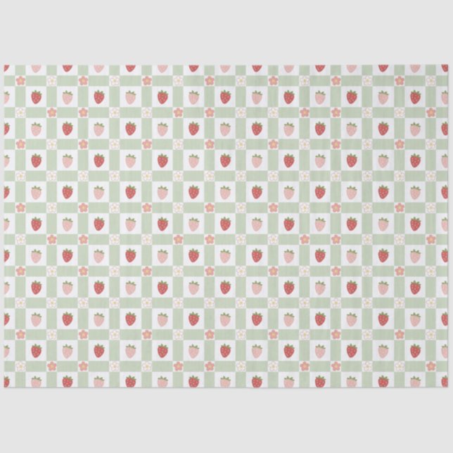 Papel De Seda Strawberry Gingham Berry Themed (Frente )
