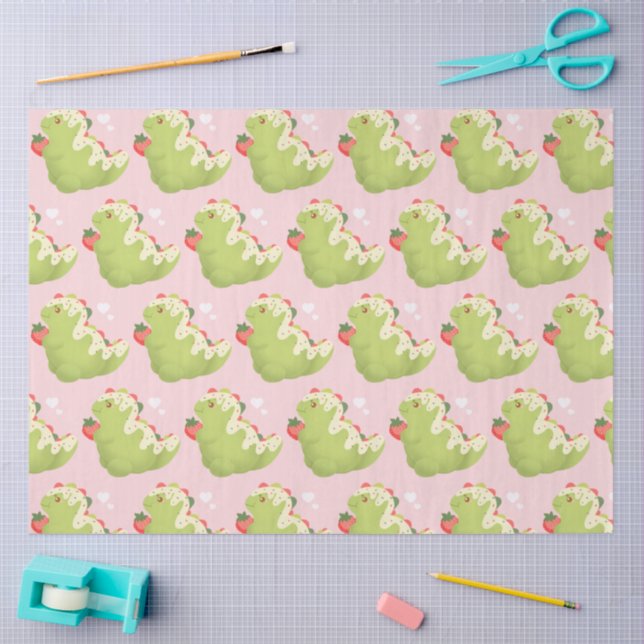 Papel De Seda Strawberry Matcha Dinosaur  (Arte )