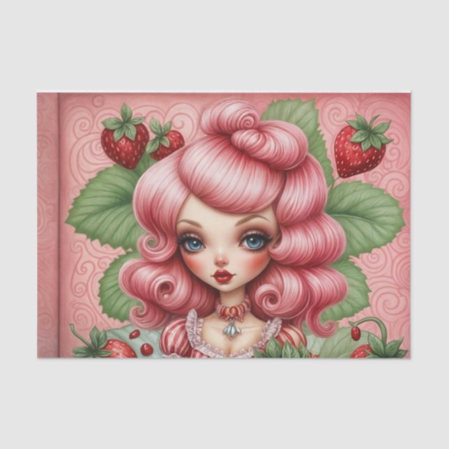 Papel De Seda Strawberry Sweetheart Pink-Haired Cutie Decoupage (Frente )