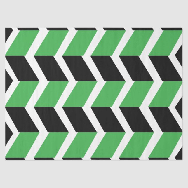 Papel De Seda Stripe de Chevron Verde Preto (Frente )