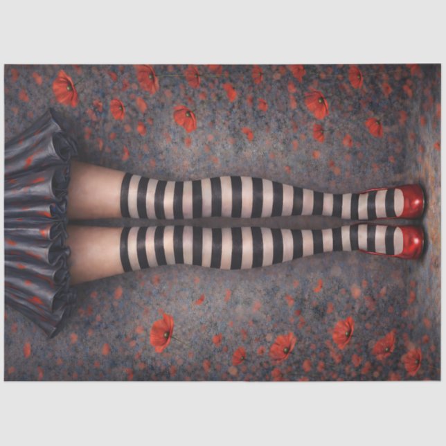 Papel De Seda Striped Stockings Red Heels Decoupage Paper (Frente )