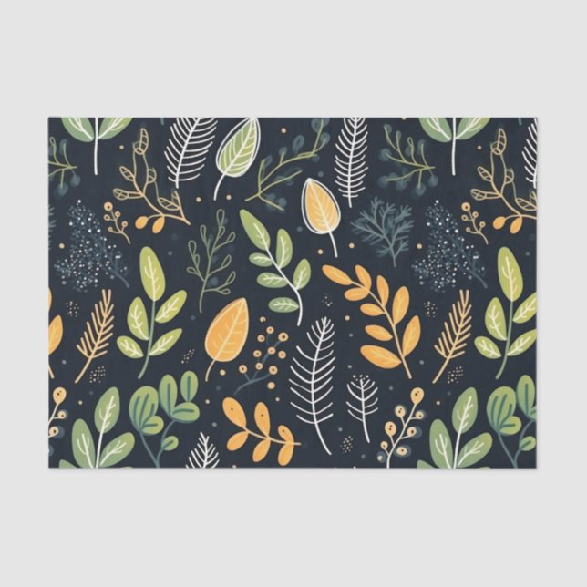 Papel De Seda Stylish Green and Yellow Foliage Pattern  (Frente )