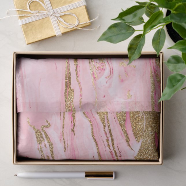 Papel De Seda Stylish Pink Gold Abstract Marble Liquid Paint (Presente)