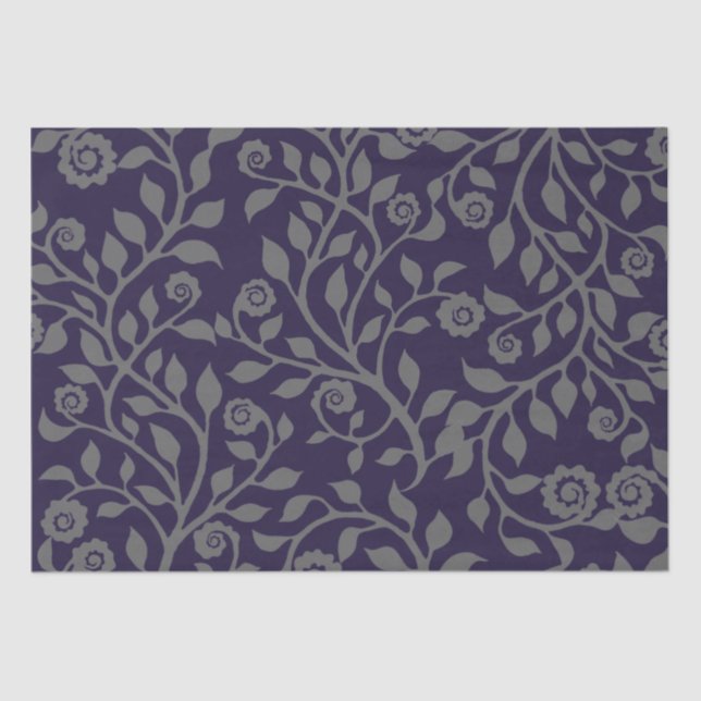 Papel De Seda Suavidades Gípicas Púrpura e Cinza Floral Elegante (Frente )