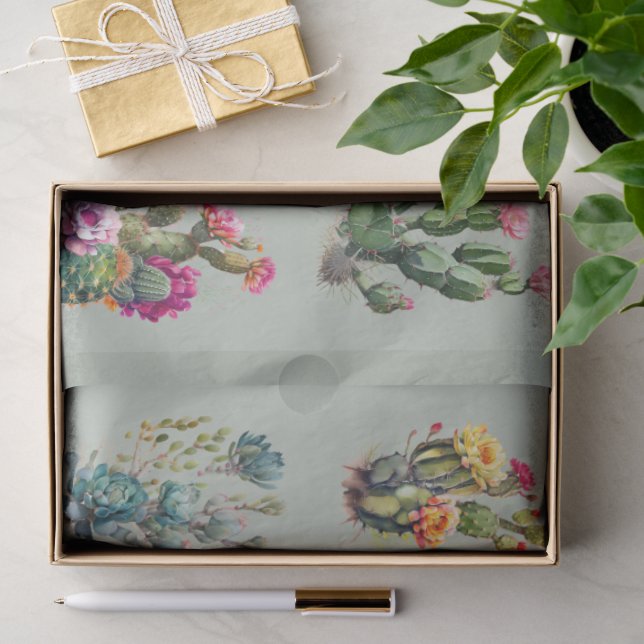 Papel De Seda Suculenta Tropical Cacto Sábio (Presente)