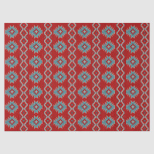 Papel De Seda Sudoeste de Mesas Vermelho e Turquesa