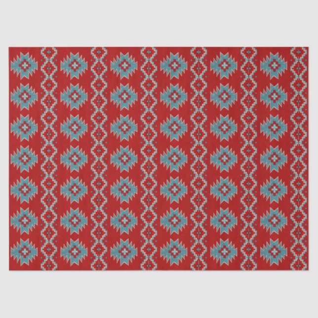 Papel De Seda Sudoeste de Mesas Vermelho e Turquesa (Frente )