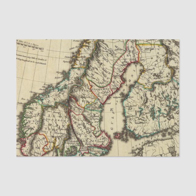 Papel De Seda Suecia, Dinamarca, Noruega com os limites (Frente )