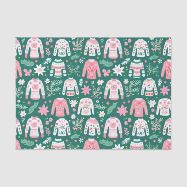 Papel De Seda Suéter de Natal Verde, Rosa e Verde (Frente )