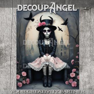 Papel De Seda Sugar Skull Gothic Girl Decoupage