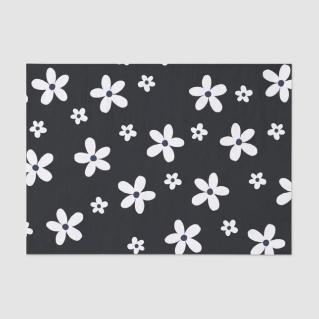 Papel De Seda Summer Boho Black White Daisy Flowers (Frente )