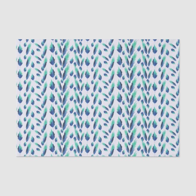 Papel De Seda Summer Boho Blue Greenery Folhas Botânicas (Frente )