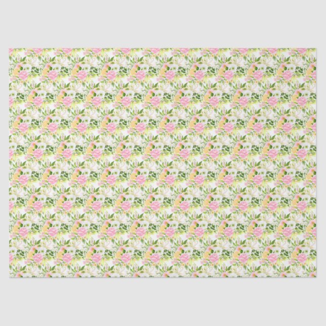 Papel De Seda Summer Pink and Yellow Flowers and Foliage (Frente )