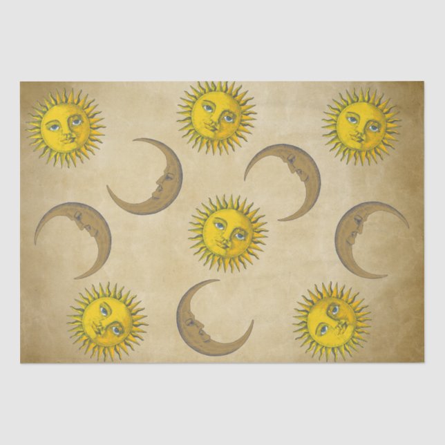 Papel De Seda Sun Moon Vintage, pintura manual (Frente )