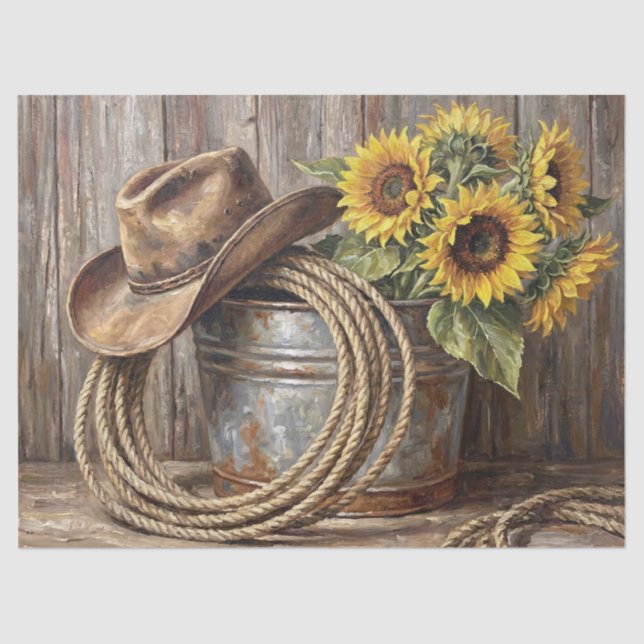 Papel De Seda Sunflower Cowboy Hat Still Life Decoupage (Frente )