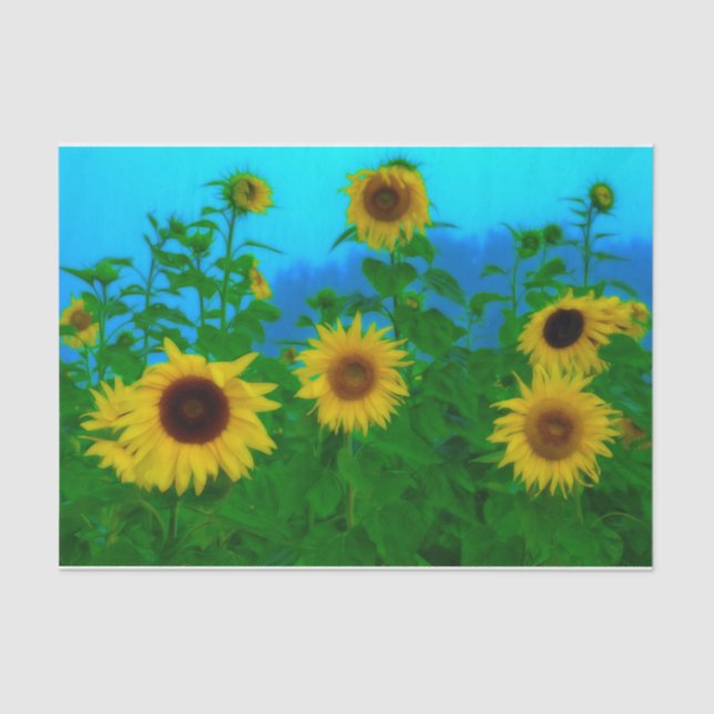 Papel De Seda Sunflower Field Art Blue Sky Yellow Green Garden (Frente )
