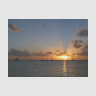 Papel De Seda Sunset com Imagem de Paisagem Tropical de Barcos d