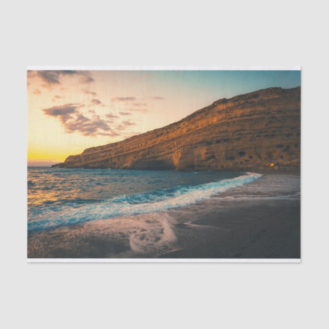 Papel De Seda Sunset Sea Wave Sandy Beach Rock (Frente )