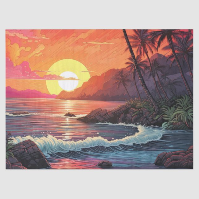 Papel De Seda Sunset Tropical Beach Paradise Island (Frente )