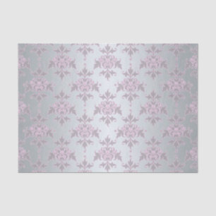 Papel De Seda Suntuoso Damasco Prata e Rosa/Roxo
