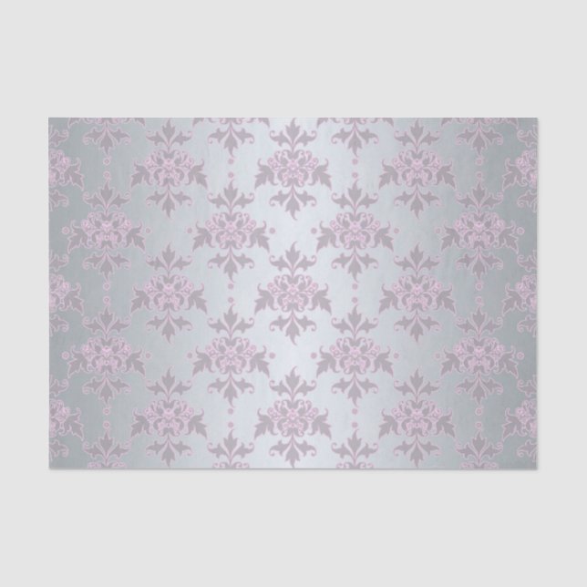 Papel De Seda Suntuoso Damasco Prata e Rosa/Roxo (Frente )