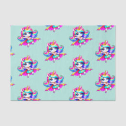 Papel De Seda Super-garota bonita de Unicórnio rosa verde