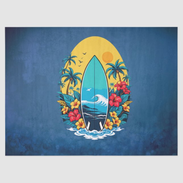 Papel De Seda Surfboard de na moda com flores tropicais exuberan (Frente )