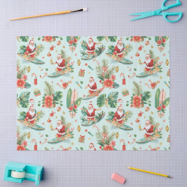 Papel De Seda Surfing Santa Christmas Wrapping Paper Sheets  (Arte )