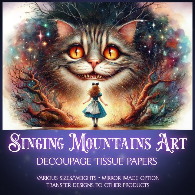 Papel De Seda Surreal Fairytale Cheshire Cat and Alice Decoupage (Criador carregado)
