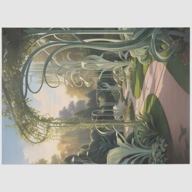 Papel De Seda Surreal Nouveau Garden Decoupage Paper (Frente )