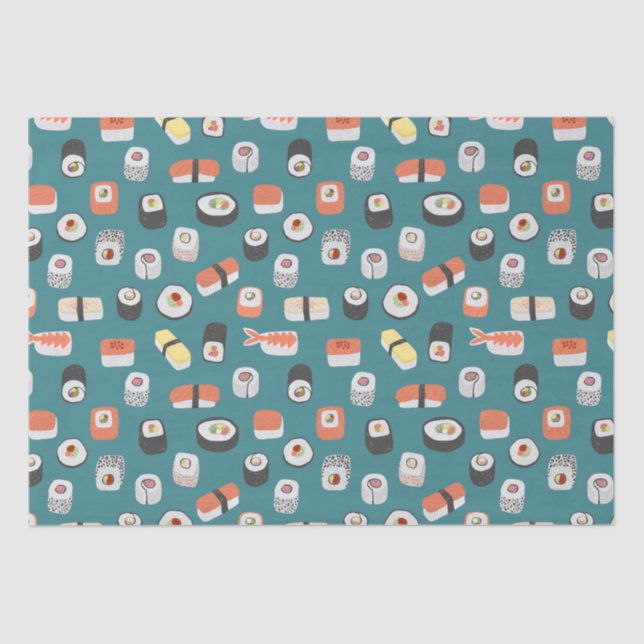 Papel De Seda Sushi Pattern Teal Green (Frente )