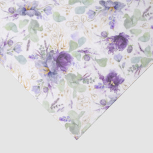 Papel De Seda Sutil Floral Botânico em Folha de Ouro Roxo Pastel