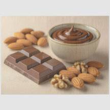 Sweet Chocolate, Chocolate Paste Bowl And Raw Nuts
