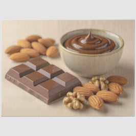 Papel De Seda Sweet Chocolate, Chocolate Paste Bowl And Raw Nuts