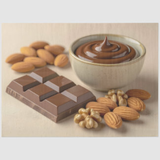 Papel De Seda Sweet Chocolate, Chocolate Paste Bowl And Raw Nuts