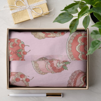 Papel De Seda Sweet Vintage Cake and Cherries Pattern