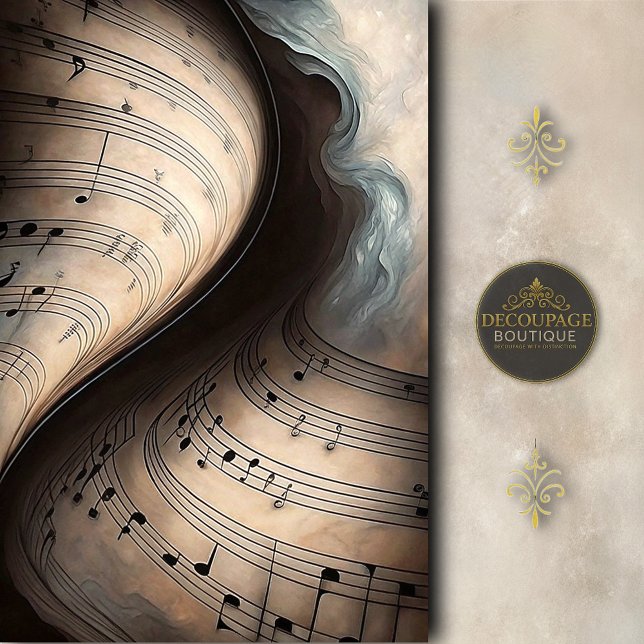 Papel De Seda Swirling Sheet Music in Soft Teal Decoupage (Swirling Sheet Music in Soft Teal Decoupage Tissue Paper)