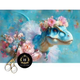 Papel De Seda T-Rex Azul Bailarina Coroa Floral Decoupage
