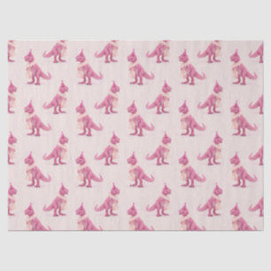 Papel De Seda T-Rex rosa fofo com jiboia e chapéu de festa