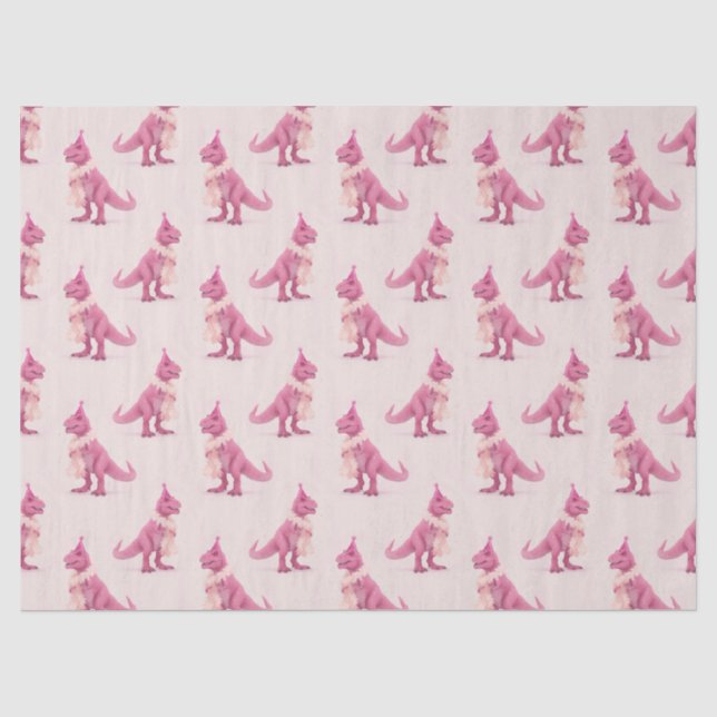Papel De Seda T-Rex rosa fofo com jiboia e chapéu de festa (Frente )