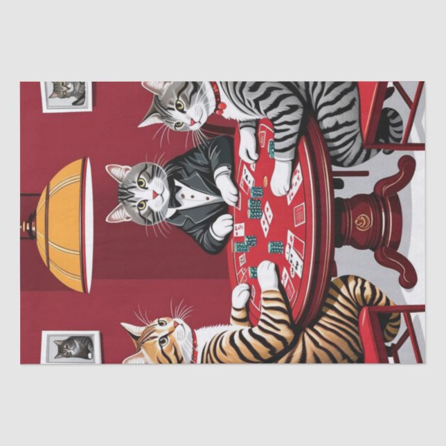 Papel De Seda Tabby Cats Reproduzindo Poker (Frente )
