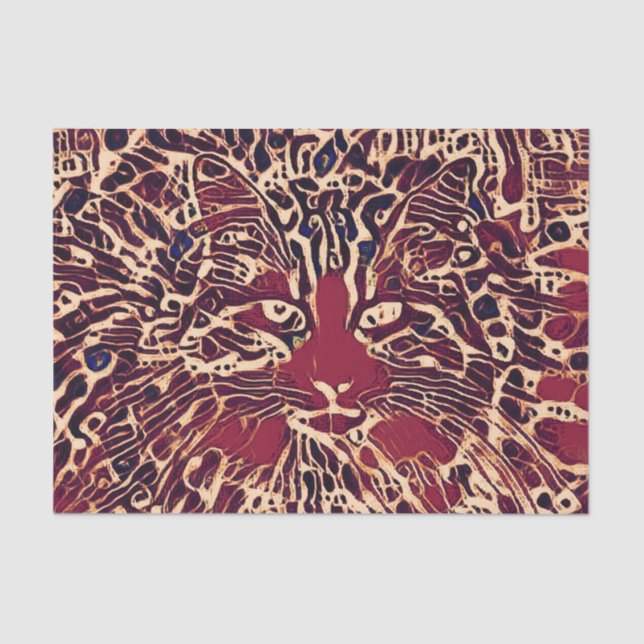 Papel De Seda Tabuleiro Cinto Tribal Cat Red Brown Hippie Art (Frente )