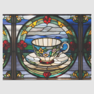 Papel De Seda Taça de Vidro Mantido Faux e Saucer para Decoupage