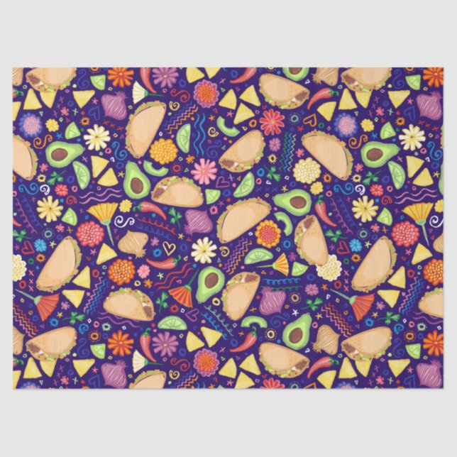 Papel De Seda Tacos da festa na comida mexicana festiva azul (Frente )