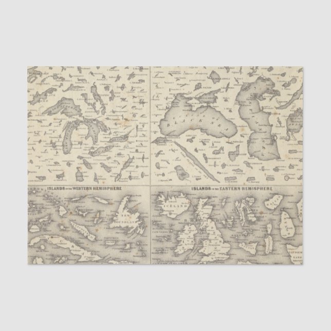 Papel De Seda Tamanho comparativo dos lagos e das ilhas (Frente )