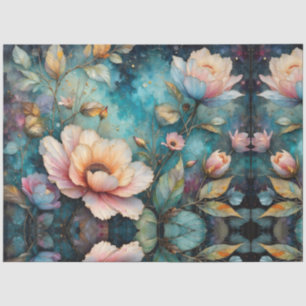 Papel De Seda Tapeçaria Floral de Damasco em Azul Turquesa
