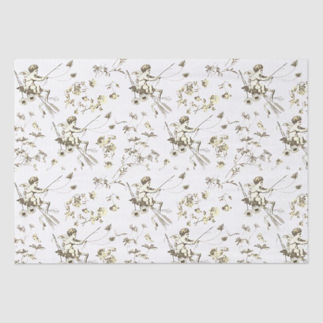 Papel De Seda Tapete Cupido Angel Beige Creme Floral (Frente )