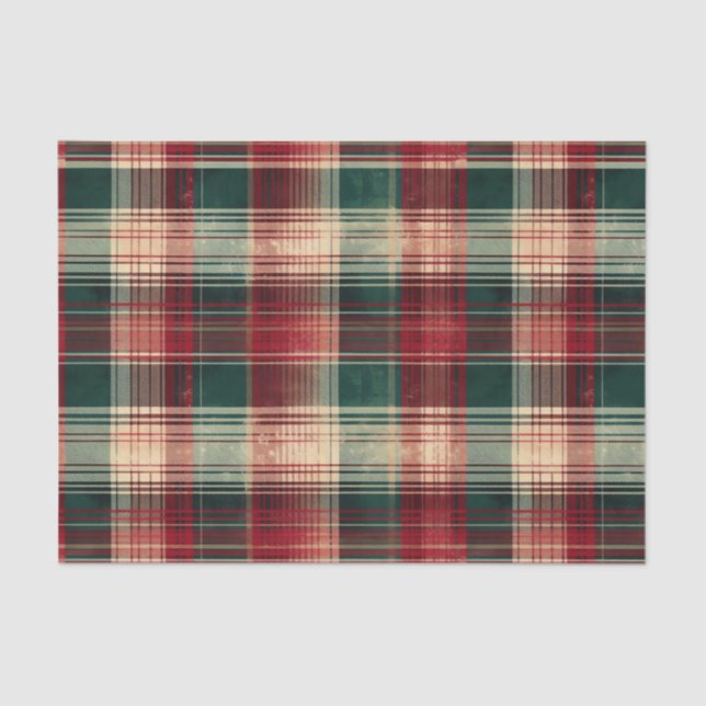 Papel De Seda Tartan de Natal e Árvores Sem Costura (Frente )