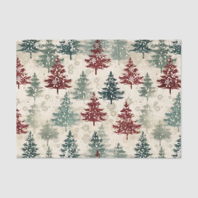 Papel De Seda Tartan de Natal e Árvores Sem Costura (Frente )