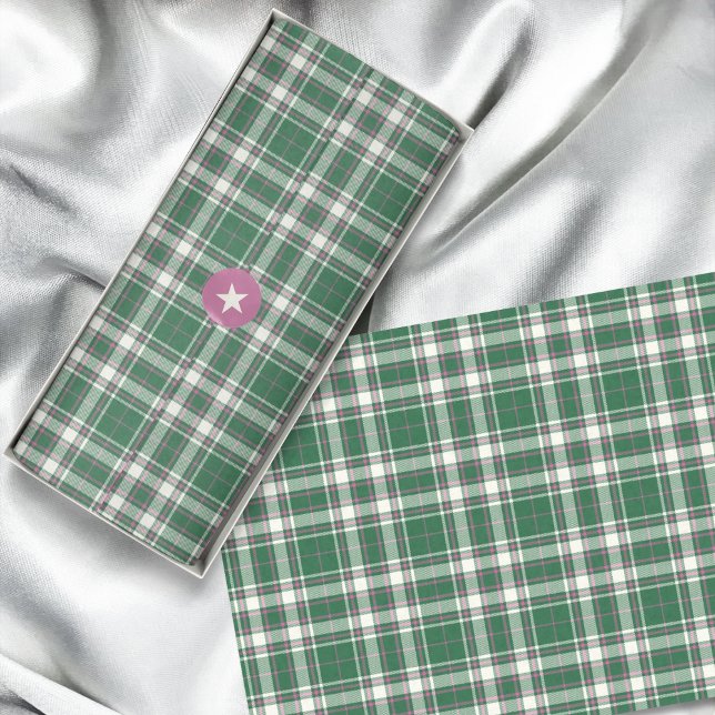Papel De Seda Tartan - Esmeralda Verde-Ivory-Rosa Rosa (Tartan - Emerald Green-Ivory-Rose Pink Tissue Paper by Leapfroglisics Shop)